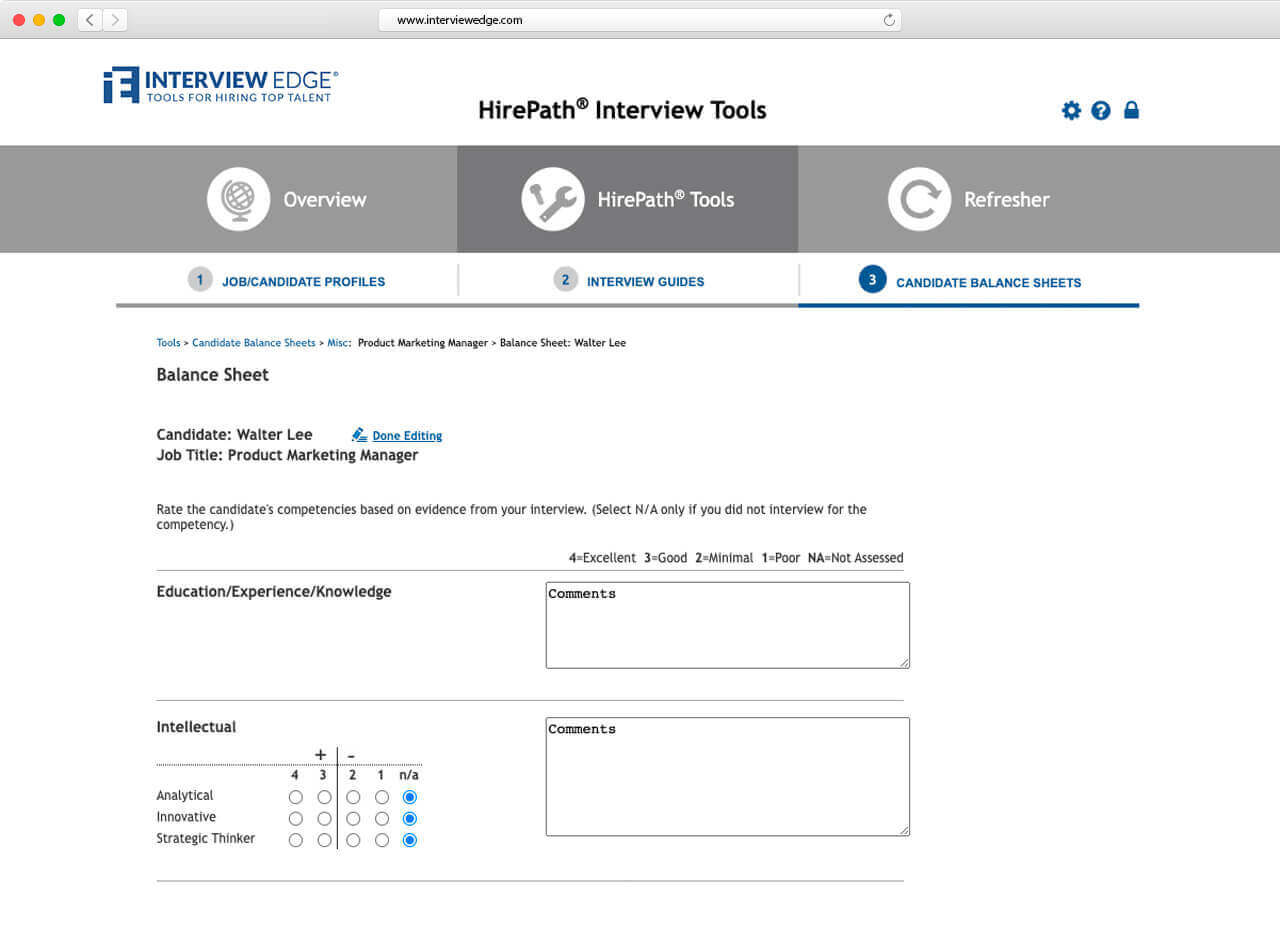 Snapshot of Candidate Evaluations