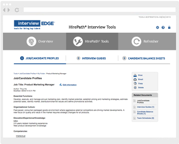 Job profiles management screenshot from online interview tool