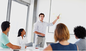 Hiring manager training with attendees watching presenter